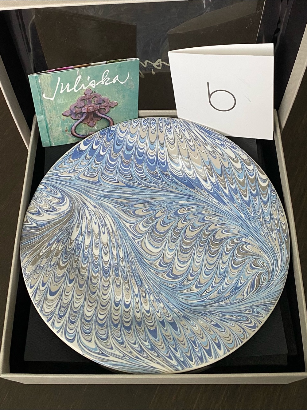 Juliska Blue Marblized Cocktail Plates Set of 4 Approx 7.25" - Open-Boxed Unused